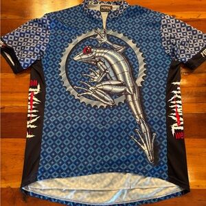 Blue and Black Jersey with Geometric Design